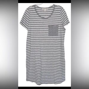 Michael Kors Women's Pullover Stripe Gray & White Knit T-shirt Dress Size Small